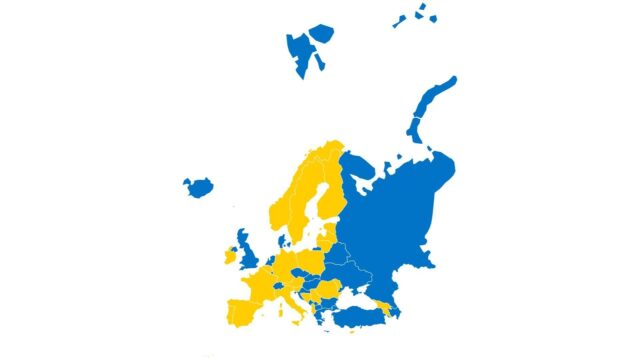 Europe map couloured in yellow and blue