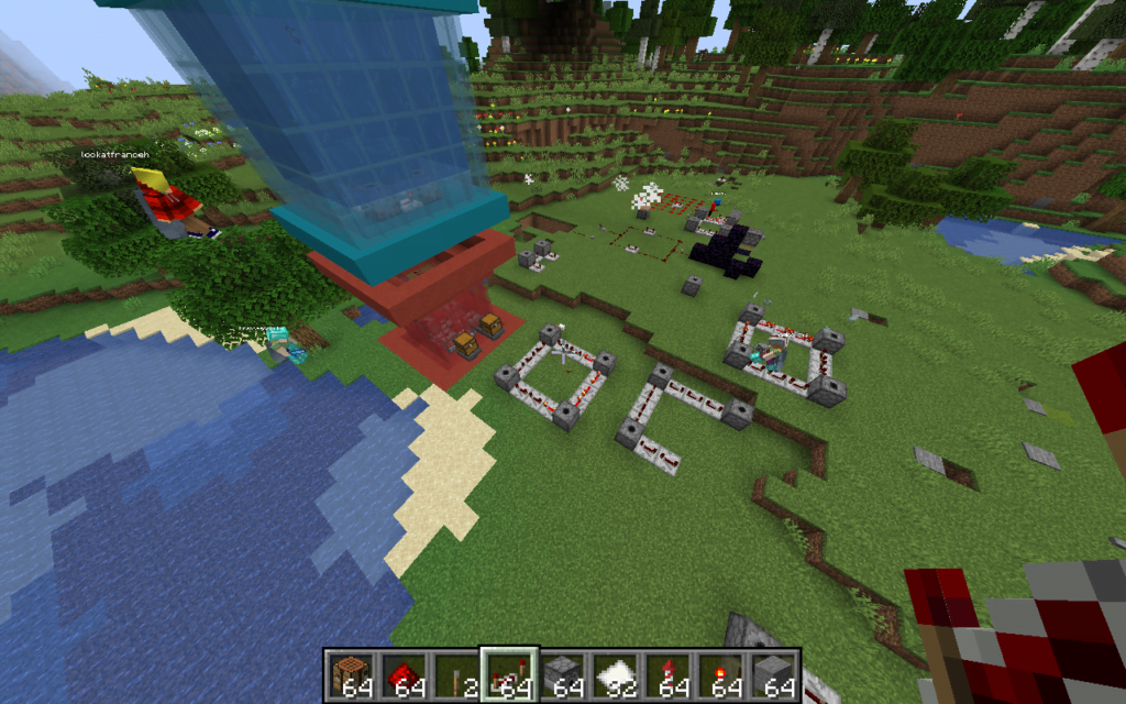 Experiments with electric circuits: let’s build a fireworks machine with “redstone” blocks.